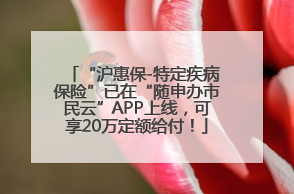“沪惠保-特定疾病保险”已在“随申办市民云”APP上线，可享20万定额给付！