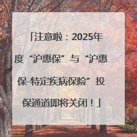 注意啦：2025年度“沪惠保”与“沪惠保-特定疾病保险”投保通道即将关闭！